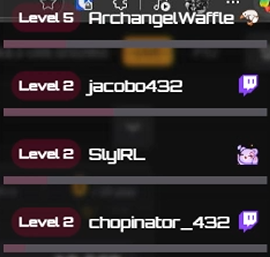 No_Look Twitch chat leaderboard for 15 July 2026 showing ArchangelWaffle at level 5 and jacobo432, SlyIRL and chopinator_432 at level 2