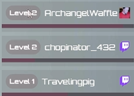 No_Look Twitch chat leaderboard for 17 July 2026 showing ArchangelWaffle and chopinator_432 at level 2 and Travelingpig at level 1