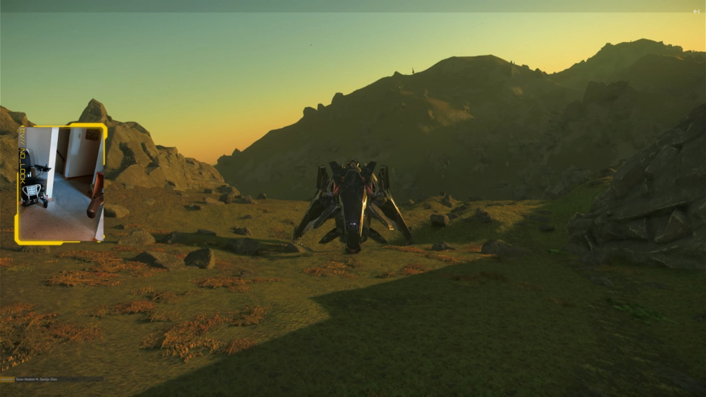 Star Citizen planet surface at sunset with No_Look's facecam overlay, back exploring after the 4.9.0 wipe