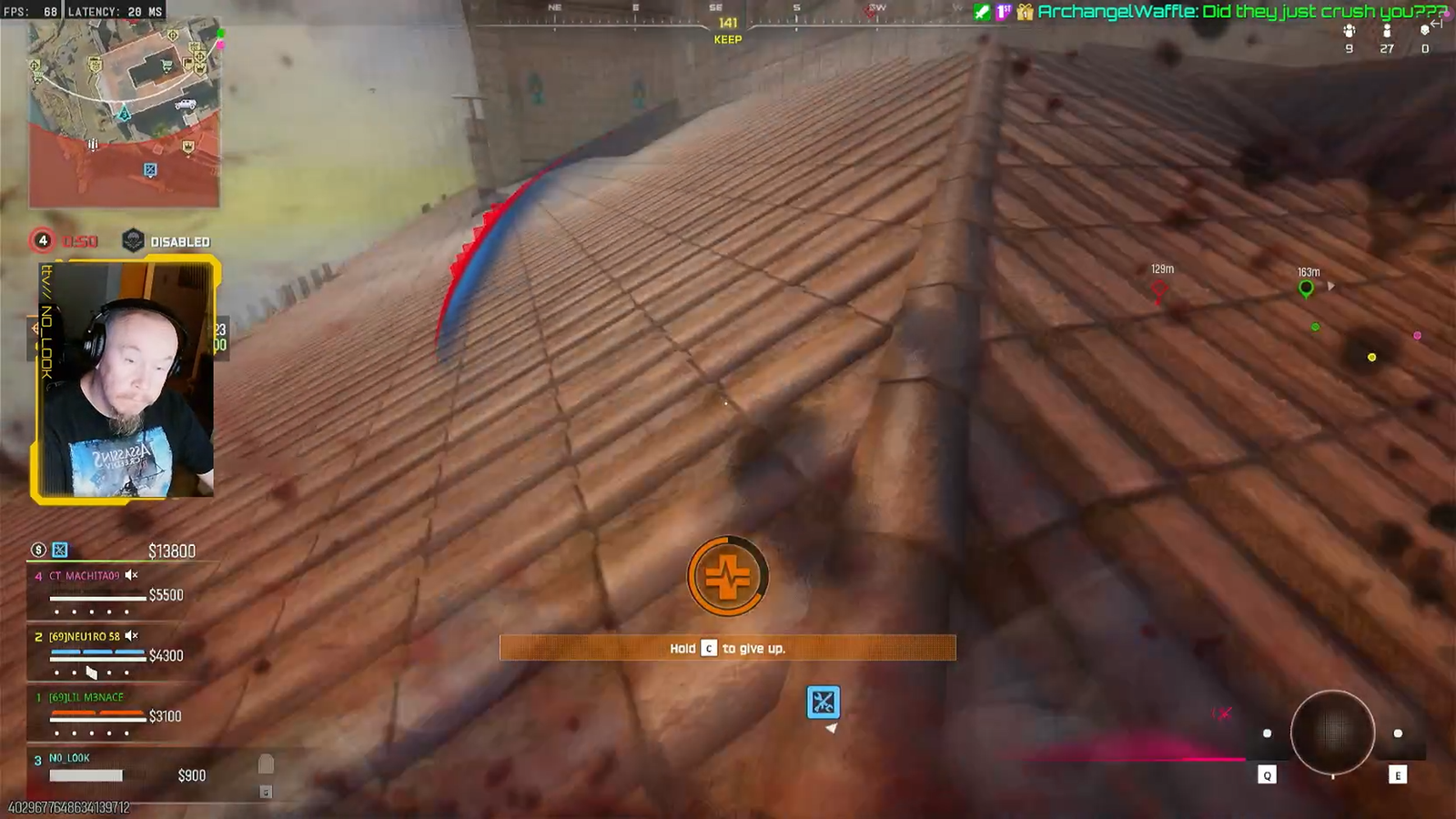 No_Look Twitch stream screenshot from a CoD Warzone Victory, kill and damage stats overlaid, webcam in the corner