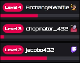 No_Look Twitch chat leaderboard for 8 August 2026 showing ArchangelWaffle at level 4, chopinator_432 at level 3, and jacobo432 at level 2