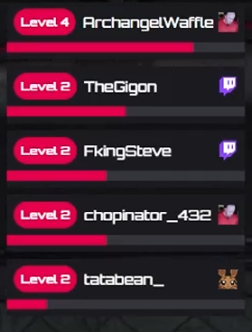 No_Look stream recap for 17 October 2026: chat leaderboard with ArchangelWaffle at level 4 and TheGigon, FkingSteve, chopinator_432 and tatabean_ at level 2
