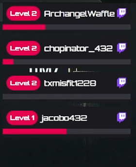 No_Look stream recap for 27 October 2026: chat leaderboard with ArchangelWaffle, chopinator_432 and txmisfit1228 at level 2 and jacobo432 at level 1